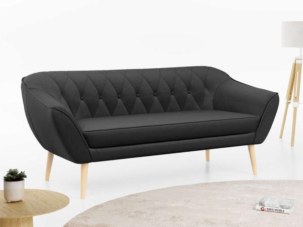 Sofa, Skandinavischer Stil, Holzbeine - PIRS - 3 Sitzer - Grau - Velours