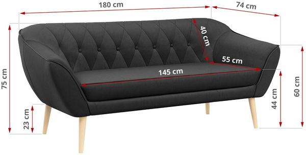 Sofa, Skandinavischer Stil, Holzbeine - PIRS - 3 Sitzer - Grau - Velours Bild 3