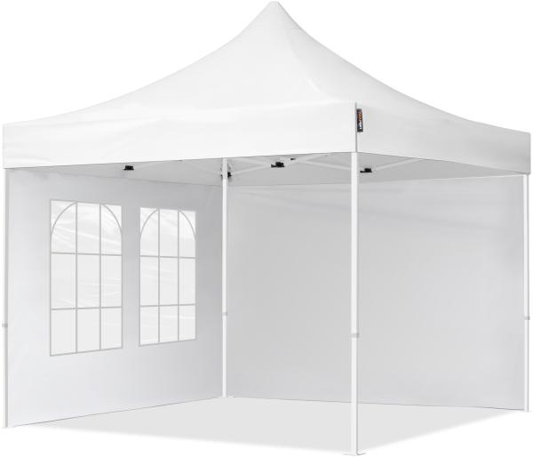 3x3 m Faltpavillon, ECONOMY Stahl 30mm, Seitenteile mit Sprossenfenstern, weiß