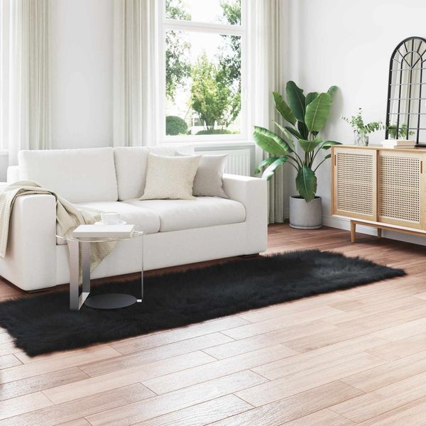 vidaXL Teppich aus Kunstschaffell TAFALLA Schwarz 80 x 250 cm 42021568
