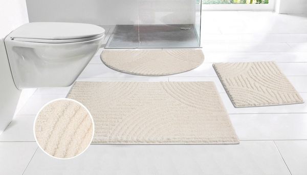 OTTO home Badematte Ognon, Scandi, Boho, modernes Muster, Höhe 15 mm, rutschhemmend beschichtet, schnell trocknend, strapazierfähig, fußbodenheizungsgeeignet, Polyester, rund, Badteppich, Uni Farben, Hoch-Tief-Effekt