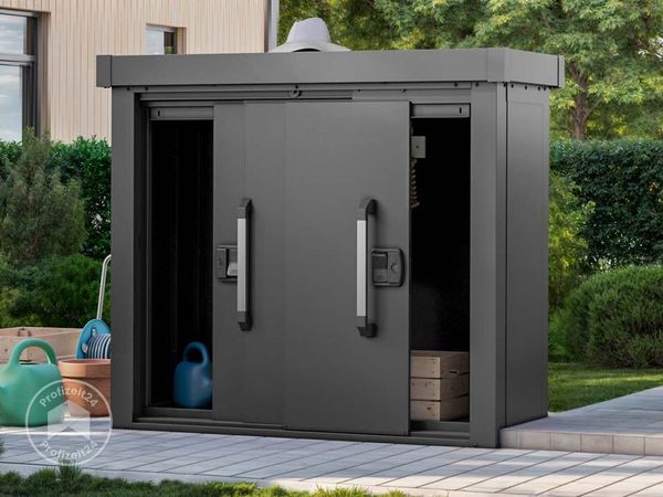 GFP Primeyard Geräteschrank Metall 135x55x112 cm Gartenschrank Schiebetür anthrazit inkl. Fußboden