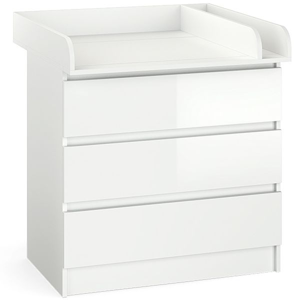 Wickelkommode Emma Weiß/Weiß Hochglanz 80 x 87 cm mit 3 Schubladen Vicco