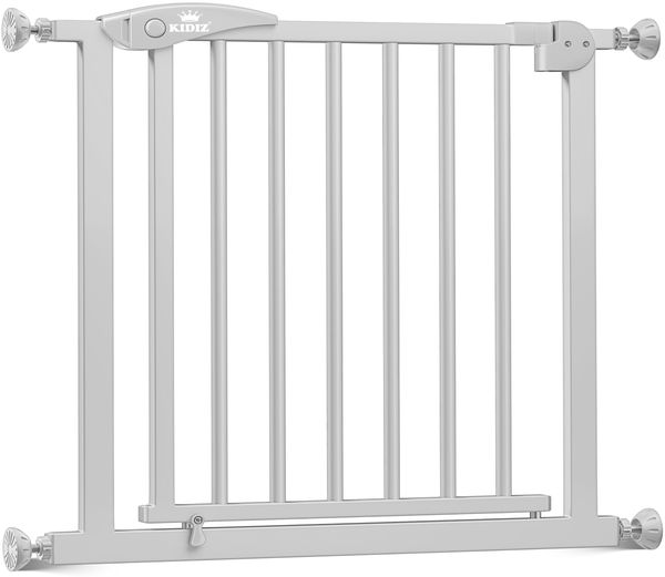 KIDIZ Treppenschutzgitter ohne Bohren | Verstellbare Breite: 88-94 cm, 75 cm hoch, Türschutzgitter und Absperrgitter für Kinder und Hunde, Beidseitige Einhand Öffnung, 90° Open-Stop System, Grau