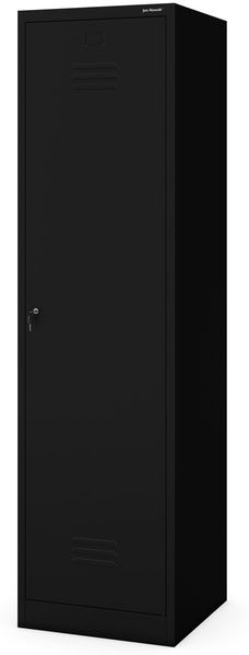 Jan Nowak Besenschrank Haushaltsschrank Metall - Agnes | 50 x 185 x 50 cm | Mehrzweckschrank Weiß mit Regale und Kleiderstange | Schloss, Belüftung | Putzschrank Schmal 50 cm Breit | Schwarz