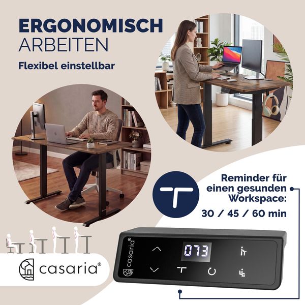 CASARIA® Höhenverstellbarer Schreibtisch elektrisch XL Vintage-Braun Bild 4