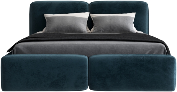 Polsterbett OLKE 160x200 mit Matratze, Bettkasten und Lattenrost. Farbe: Azur 12