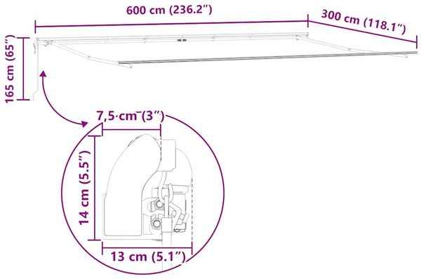 vidaXL Markise Automatisch Burgunderrot 600x300 cm 3310201 Bild 12