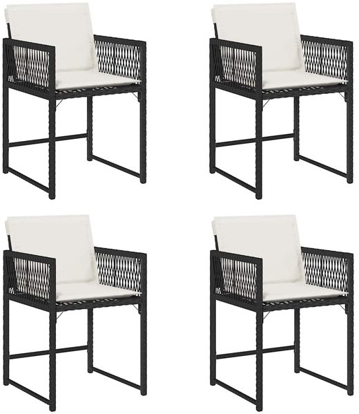 Gartenstühle, Terrassenstühle mit Kissen 4 Stk. Schwarz Poly Rattan