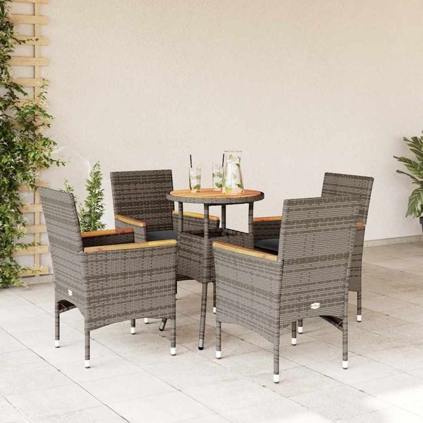 vidaXL 5-tlg. Garten-Essgruppe mit Kissen Grau Poly Rattan Akazie 3278720