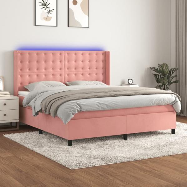 vidaXL Boxspringbett mit Matratze & LED Rosa 180x200 cm Samt 3139822