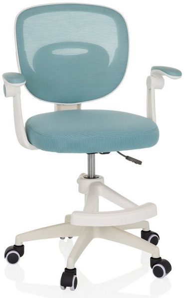 hjh OFFICE Kinderstuhl mit Fußablage KIDDY SMART Schreibtischstuhl mit klappbaren Armlehnen, atmungsaktive Rücklehne, Aqua