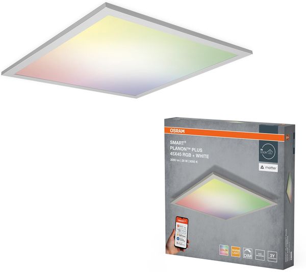 Osram SMART+ Matter Planon Plus LED Panel RGBW, 450x450 mm, 28W, 2100lm, 3000K, Matter WLAN kompatibel, Alexa