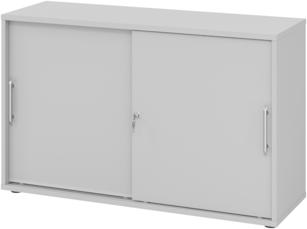 bümö Schiebetürenschrank 2OH - Aktenschrank abschließbar, Sideboard Schrank mit Schiebetüren in grau, Relinggriff - Büroschrank aus Holz mit Schiebetür, Büro Kommode für Ordner & Co, 1752S-5-5-RE
