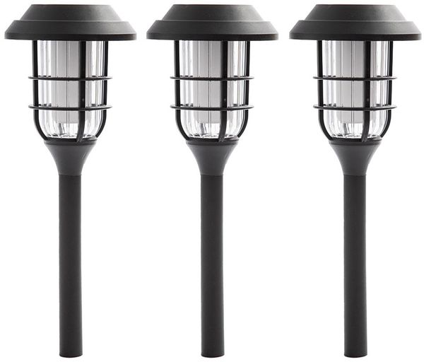 3er Set LED Solarleuchten, Erdspieß, schwarz, H 43 cm
