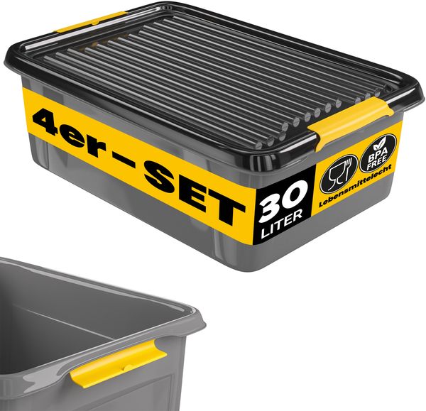 MONZANA® 4x Aufbewahrungsbox mit Deckel 30L Kunststoff