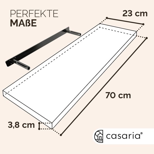 Casaria Wandregal mit Halterung, MDF, Schwarz / Matt, 70 x 23 x 3,8cm Bild 3