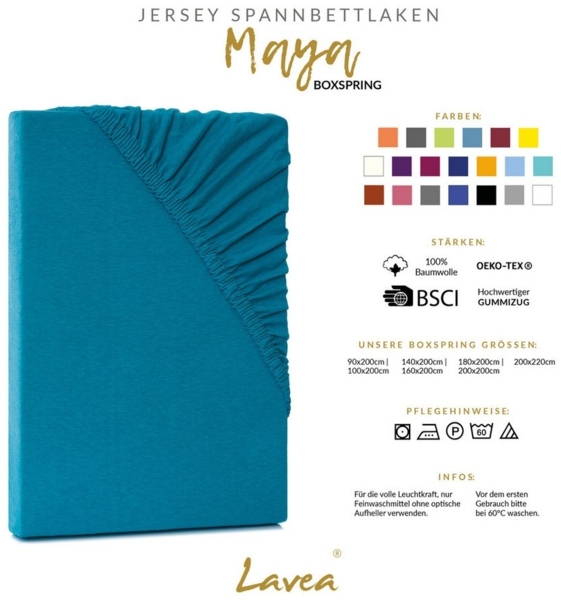 Lavea Spannbettlaken Maya, in Gr. 60x140, 90x200, 120x200, 140x200, 180x200 oder 200x220 cm, Baumwolle, Gummizug: rundum, (2 Stück), Jersey Spannbetttuch für Topper, Boxspring- und Wasserbetten Bild 2
