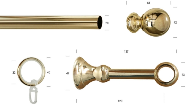 GARESA Gardinenstange ANDREA, Ø 20 mm, 1-läufig, Wunschmaßlänge, verschraubt, Metall, Vorhanggarnitur, verlängerbar, Endknopf Kugel lang, mit Ringen Bild 2