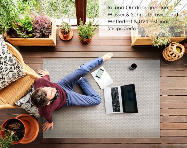 DomDeco Outdoorteppich In- & Outdoor Teppich UMAR, Serie "Maro", Grau, 120 x 170 cm, Rechteckig, Wetterfest & UV-beständig, schimmelresistent