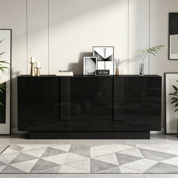 Merax 160cm Sideboard, Kommode, Wohnzimmerschrank, mit 3 Türen, Hochglanz-Aufbewahrung, 6 Ablagefächern und viel Stauraum. Breiter Schrank, Schwarz