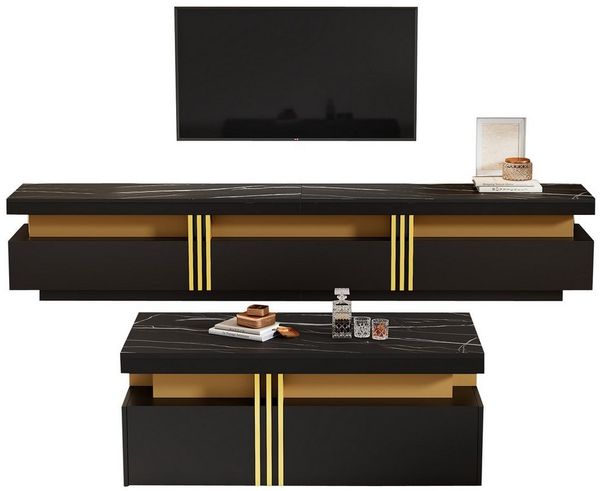 IDEASY Wohnzimmer-Set (2 St) Wohnzimmer Möbel, Moderner Luxus TV- Schrank und Couchtisch-Set, Marmorfurnier, geeignet für TVs bis 90", 200x40x42 cm & 100x50x40 cm