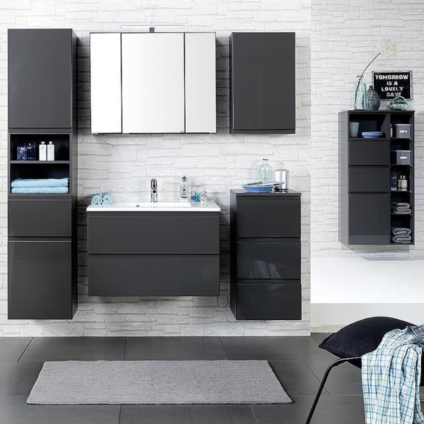 Waschtisch mit 100cm Waschbecken COMO-03, Hochglanz grau, B x H x T ca.: 100 x 56 x 47cm Bild 10