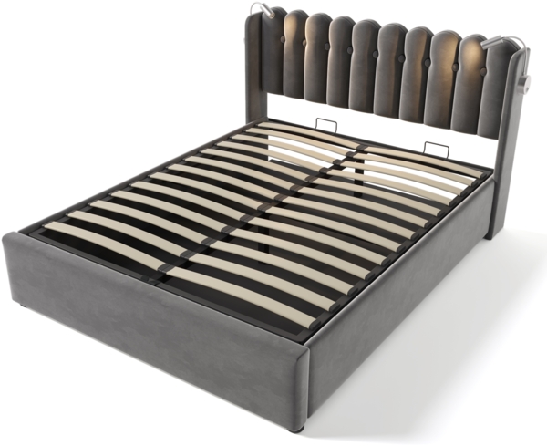 Polsterbett 140x200 cm aus Samt mit Bettkasten und Leselicht Bild 10
