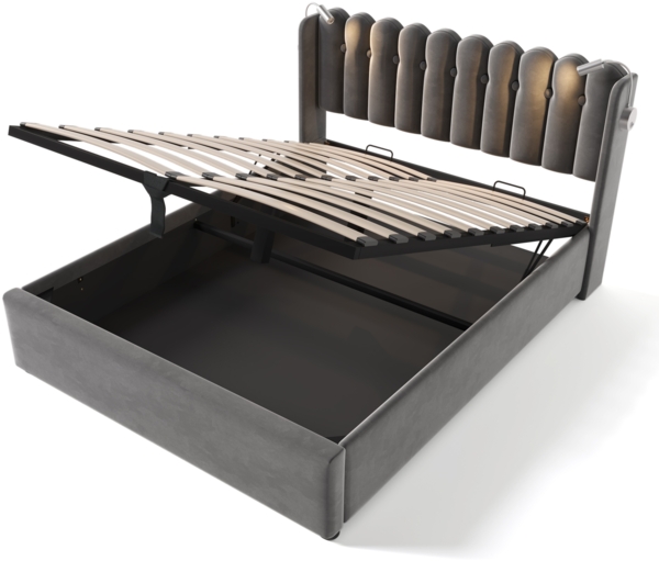 Polsterbett 140x200 cm aus Samt mit Bettkasten und Leselicht Bild 8