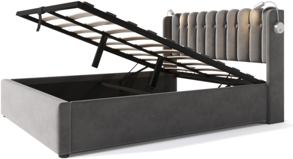 Polsterbett 140x200 cm aus Samt mit Bettkasten und Leselicht Bild 9