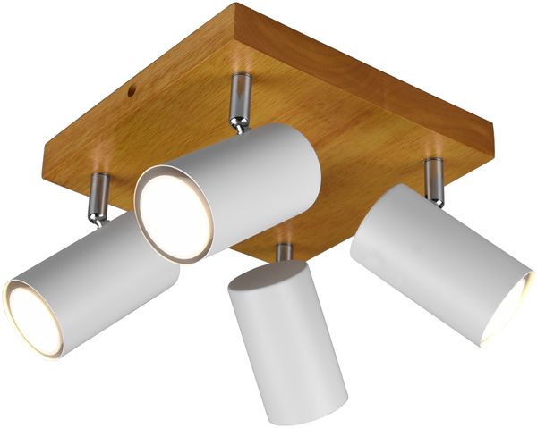 LED Deckenstrahler Weiß mit Holz 4-flammig, Quadrat 22cm Bild 2