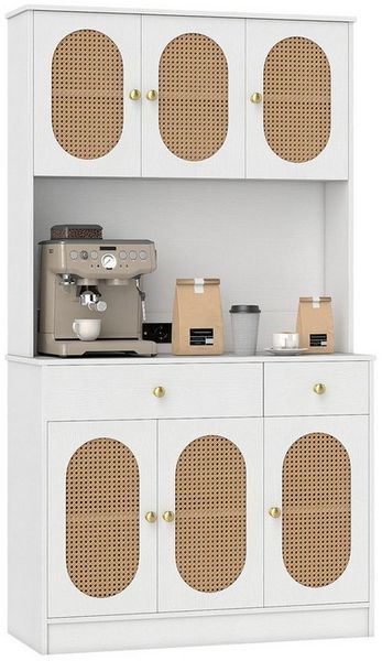 COSTWAY Küchenbuffet 180 cm Küchenschrank mit Ladestation & Arbeitsplatte