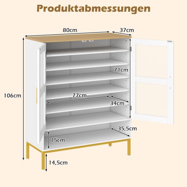 Moderner Holz Schuhschrank mit Maschentüren & Verstellbaren Regalen & Metallbeinen Weiß Bild 2