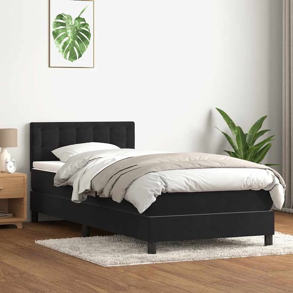 vidaXL Boxspringbett mit Matratze Schwarz 90x210 cm Samt 3316577