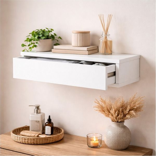 HTI-Living Wandregal mit Schublade 60 cm Weiß, 1 Stück 1-tlg.