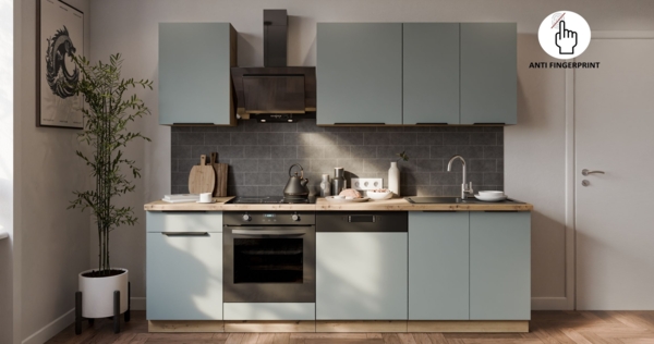 Küche ARIA K-AR Basic 250 cm Anti Fingerprint Küchenzeile Küchenblock Singleküche Einbauküche