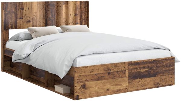 vidaXL Bettgestell mit Stauraum und Kopfteil Altholz 135 x 190 cm 3414225 Bild 2