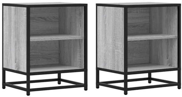 vidaXL Nachttische 2 Stk. Grau Sonoma 40x31x50 cm Holzwerkstoff Metall 848706
