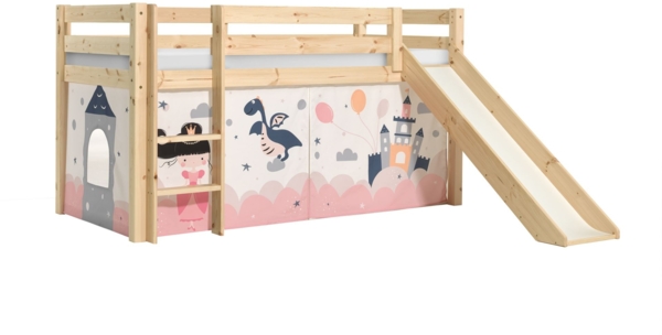 Kinderbett mit Rutsche Karolina Massivholz Natur Textilset Sophie