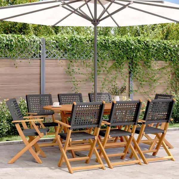 vidaXL Gartenstühle 8 Stk. Klappbar Schwarz Poly Rattan & Massivholz 3214558