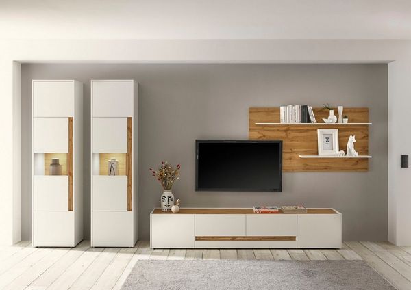 Home affaire Wohnwand City/Giron, moderne Anbauwand, Komplettset in vielen Farben verfügbar, (Set, 4-St), enthält zwei Vitrinen, ein Lowboard & ein Wandboard