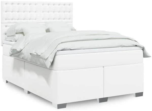vidaXL Boxspringbett mit Matratze Weiß 160x200 cm Kunstleder 3290729