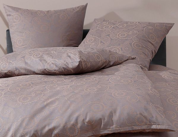 Bettwaesche-mit-Stil Mako-Satin Damast Paisley Bettwäsche "Davos" gold braun - grau Garnitur 240x220 + 2x 80x80