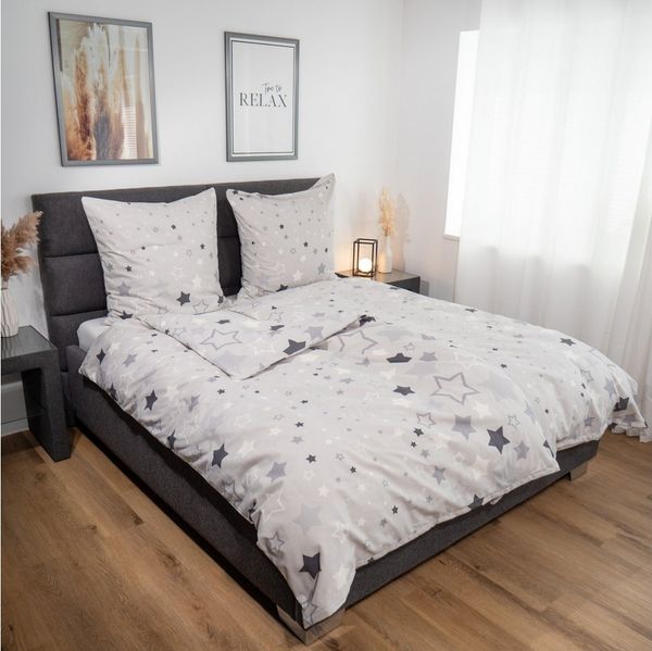 DOBNIG Bettwäsche Flanell, Flanell, 2 teilig, Sterne, kiesel