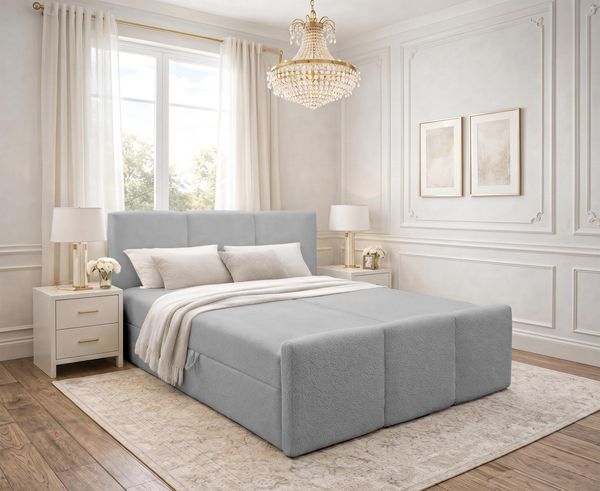 AX LIVING Boxspringbett Hellgrau Ankarra 180x200 cm Bett mit Stauraum