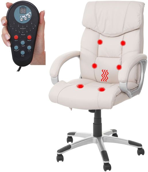 Massage-Bürostuhl HWC-A71, Drehstuhl Chefsessel, Heizfunktion Massagefunktion Kunstleder ~ creme