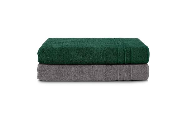 Komfortec 2er Saunatuch Set 80x200 cm aus 100% Baumwolle, XXL-Saunatücher, Sauna Handtuch, Weich, Groß, Frottee, Schnelltrocknend, Anthrazit Grau/Dunkelgrün