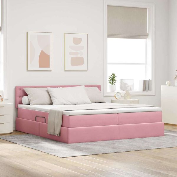vidaXL Aufbewahrungsbett mit Matratze mit Kopfteil Rosa 90 x 200 cm 3371002