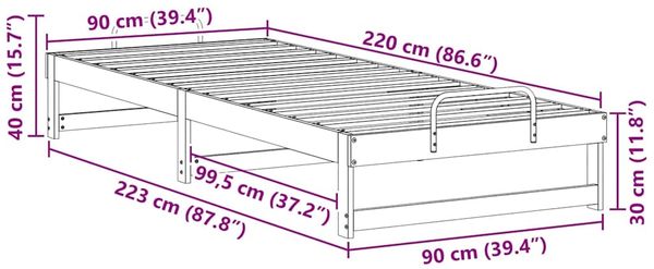 vidaXL Bettrahmen Braun 90 x 220 cm Massives Kiefernholz 873169 Bild 10