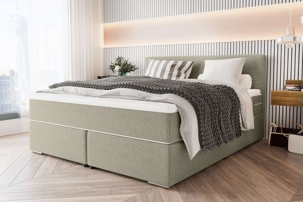 99rooms 'Phönix' Boxspringbett, Beige, 200x200 cm, Webstoff MALMO_NEW